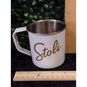Stoli Vodka White Metal Mug Gold Logo Lightweight Camping Barware Cup